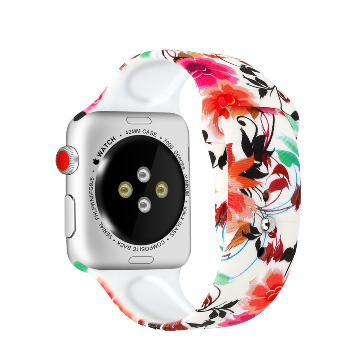 Image of (Gr. L) Apple Watch (45/44/42 mm) Silikon Sport Armband (Gelenkumfang 170 - 210mm) - Blumen bei Apfelkiste.ch
