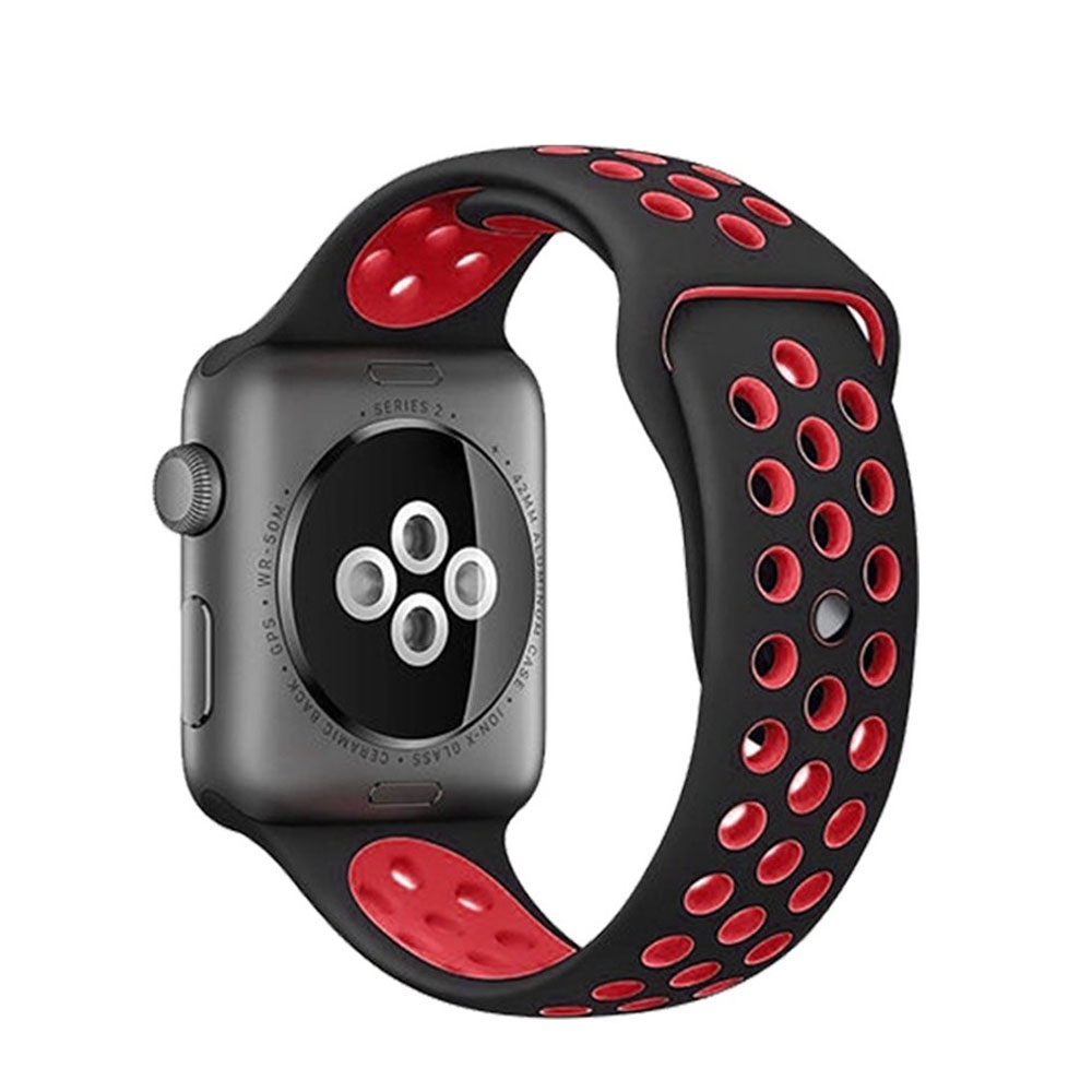 Image of (Gr. XS) Changee - Apple Watch (45/44/42 mm) Silikon Sport Armband Dual Color (Gelenkumfang: 147-230 mm) - Schwarz / Rot bei Apfelkiste.ch
