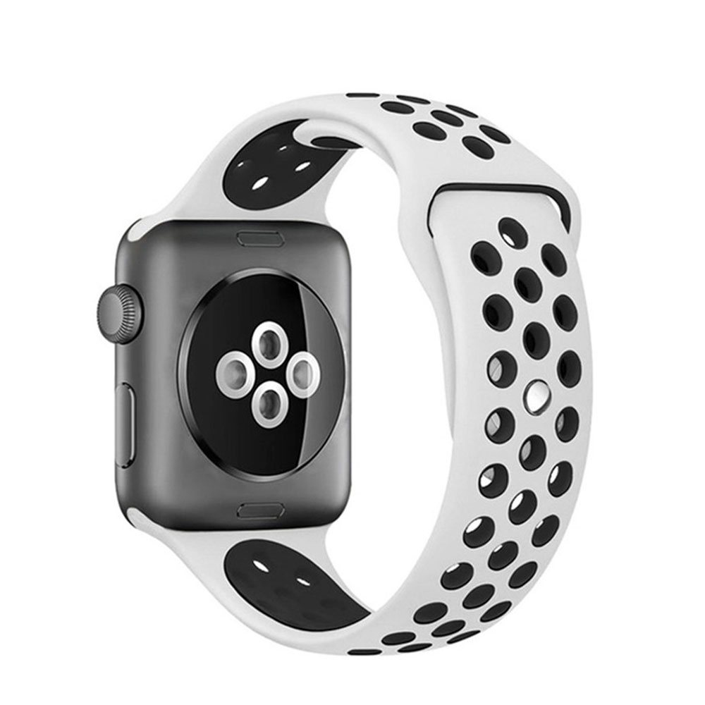 Image of (Gr. XS) Changee - Apple Watch (45/44/42 mm) Silikon Sport Armband Dual Color (Gelenkumfang: 147-230 mm) - Weiss / Schwarz bei Apfelkiste.ch
