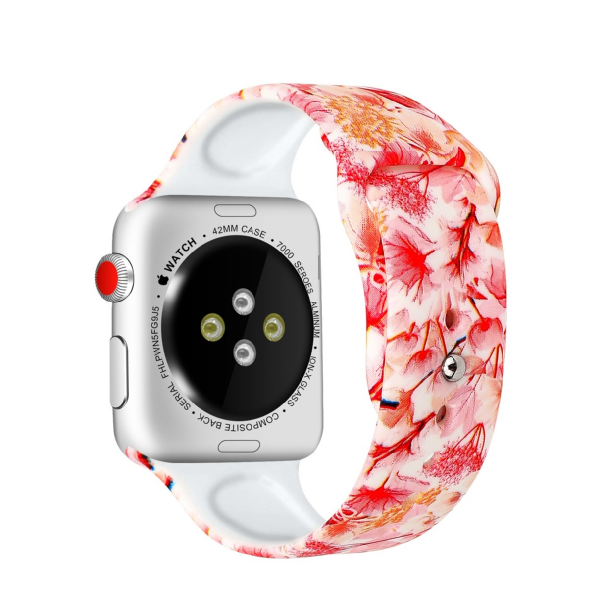 Image of (Gr. L) Apple Watch (45/44/42 mm) Silikon Sport Armband (Gelenkumfang 170 - 210mm) - Blumen (Rosa / Weiss) bei Apfelkiste.ch