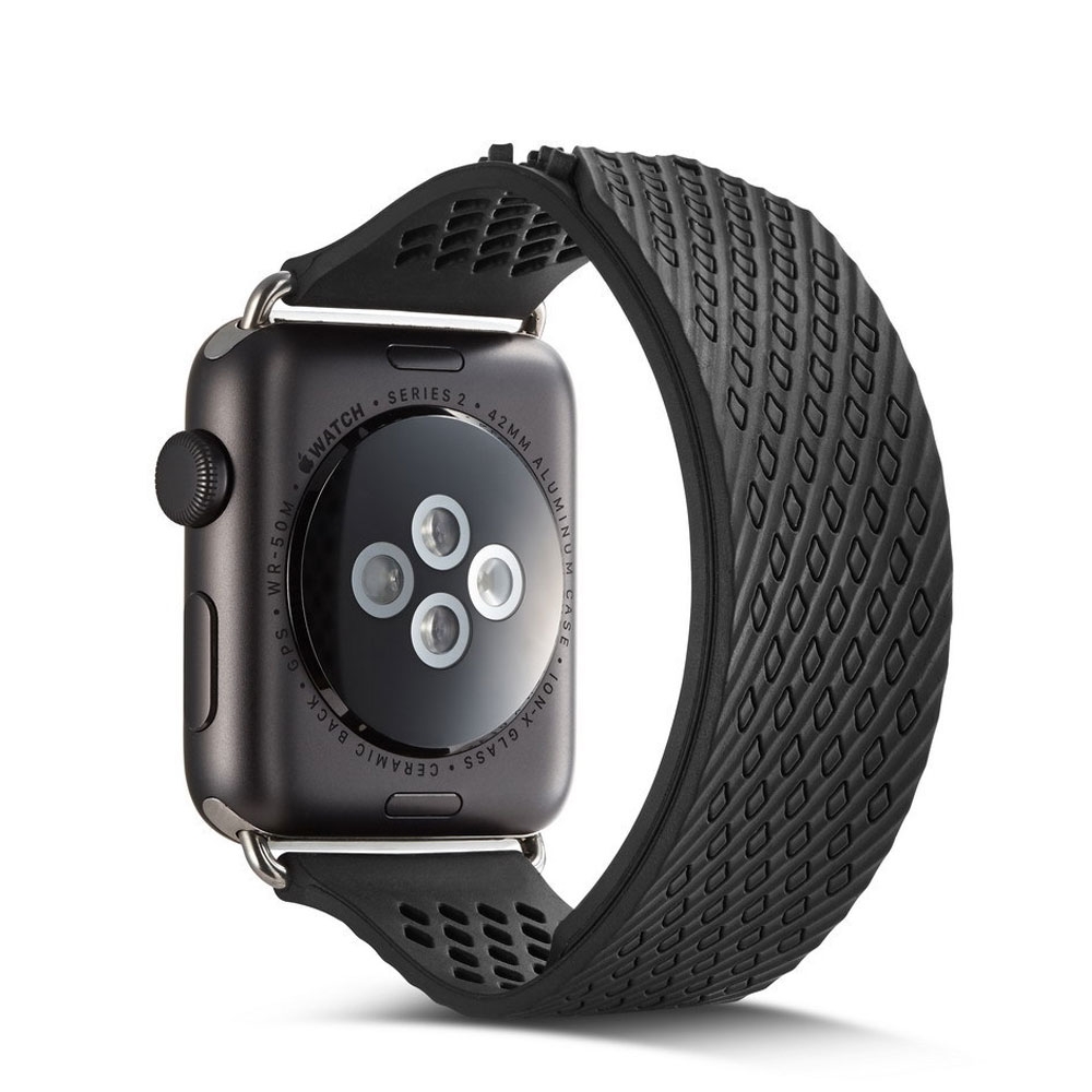 Image of (Gr. XL) Apple Watch (45/44/42 mm) Silikon Sport Armband Smart Verschluss (Gelenkumfang 184-254 mm) - Schwarz bei Apfelkiste.ch