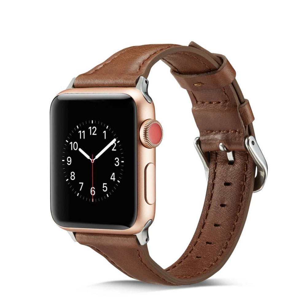 Image of (Gr. L) Apple Watch (45/44/42 mm) Echtleder Ersatz Armband Slim Design (Gelenkumfang 170-220 mm) - Braun (Kaffee) bei Apfelkiste.ch