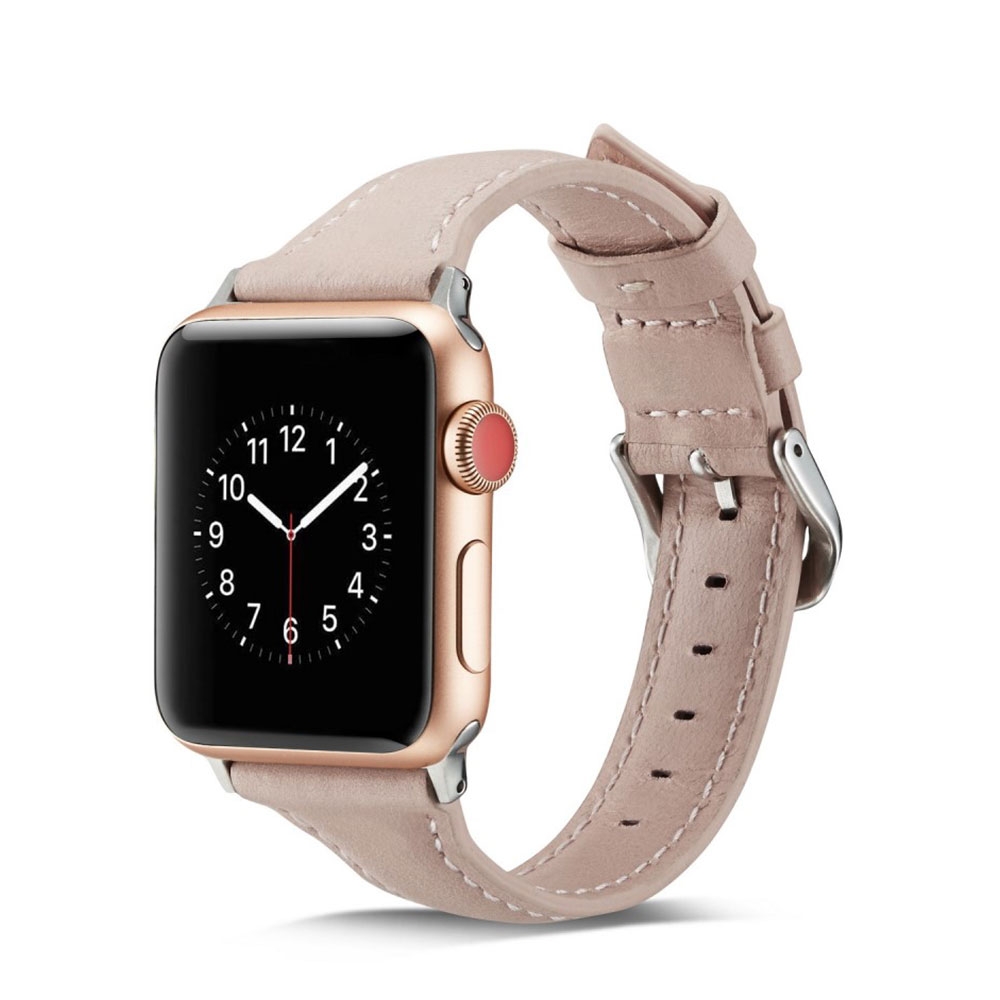 Image of (Gr. L) Apple Watch (45/44/42 mm) Echtleder Ersatz Armband Slim Design (Gelenkumfang 170-220 mm) - Rosa (Hell) bei Apfelkiste.ch