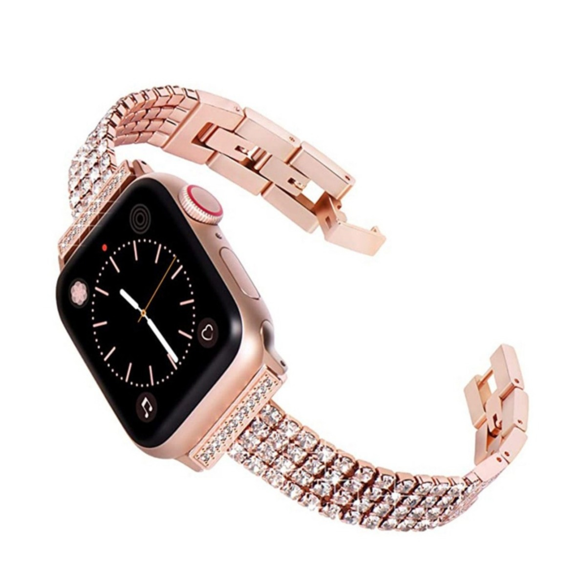 Image of Apple Watch (45/44/42 mm) Edelstahl Glitzer Armband mit Strasssteinen (Gelenkumfang: 140 -210mm) - Roségold bei Apfelkiste.ch