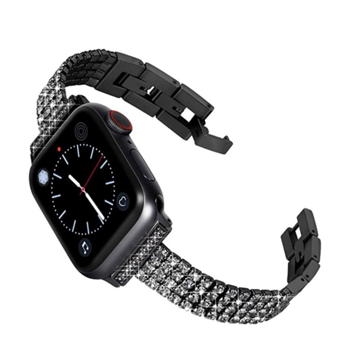 Image of Apple Watch (45/44/42 mm) Edelstahl Glitzer Armband mit Strasssteinen - Schwarz bei Apfelkiste.ch