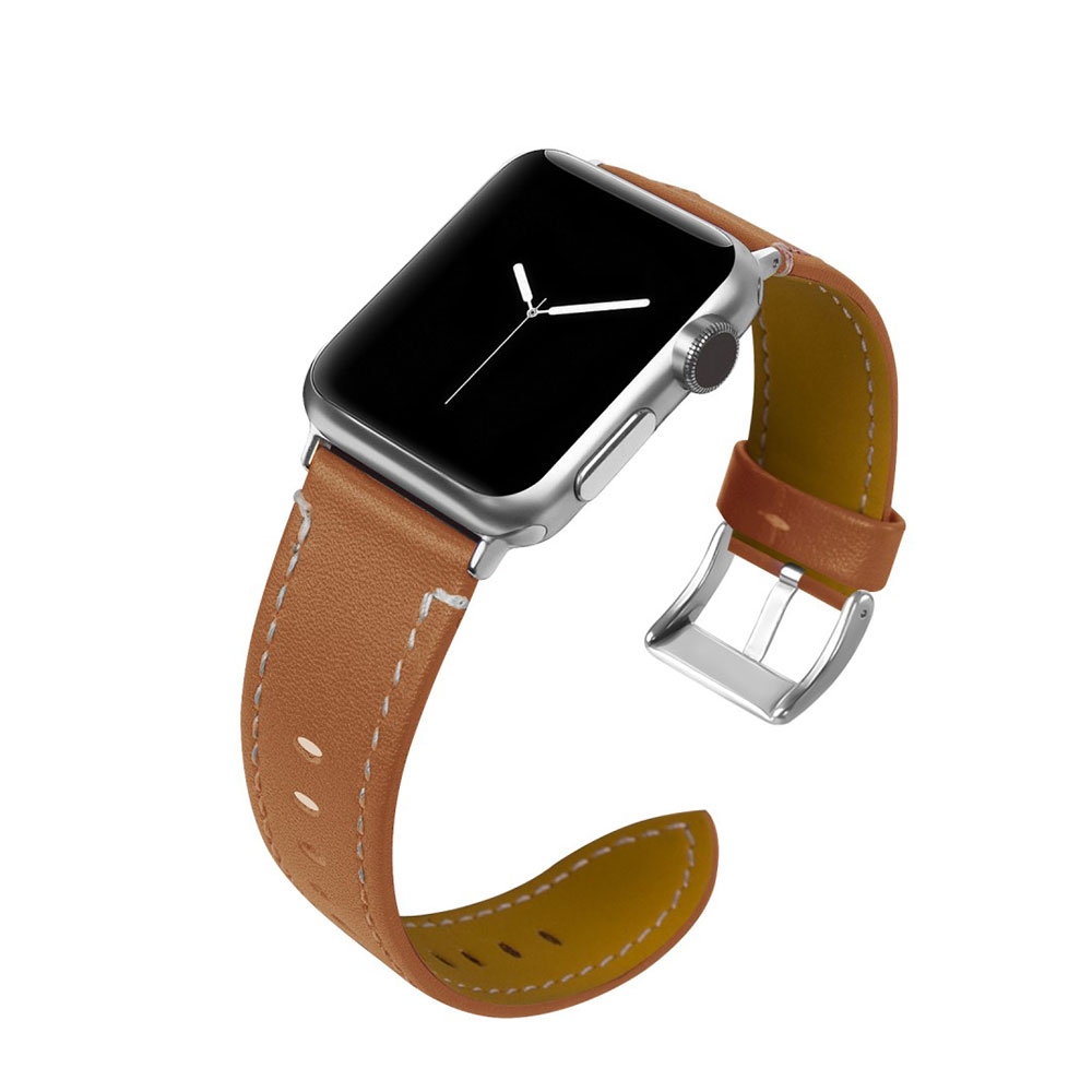 Image of (Gr. L) Apple Watch (45/44/42 mm) Klassiches Echtleder Ersatz Armband mit Metallverschluss (Gelenkumfang 175-220 mm) - Braun bei Apfelkiste.ch