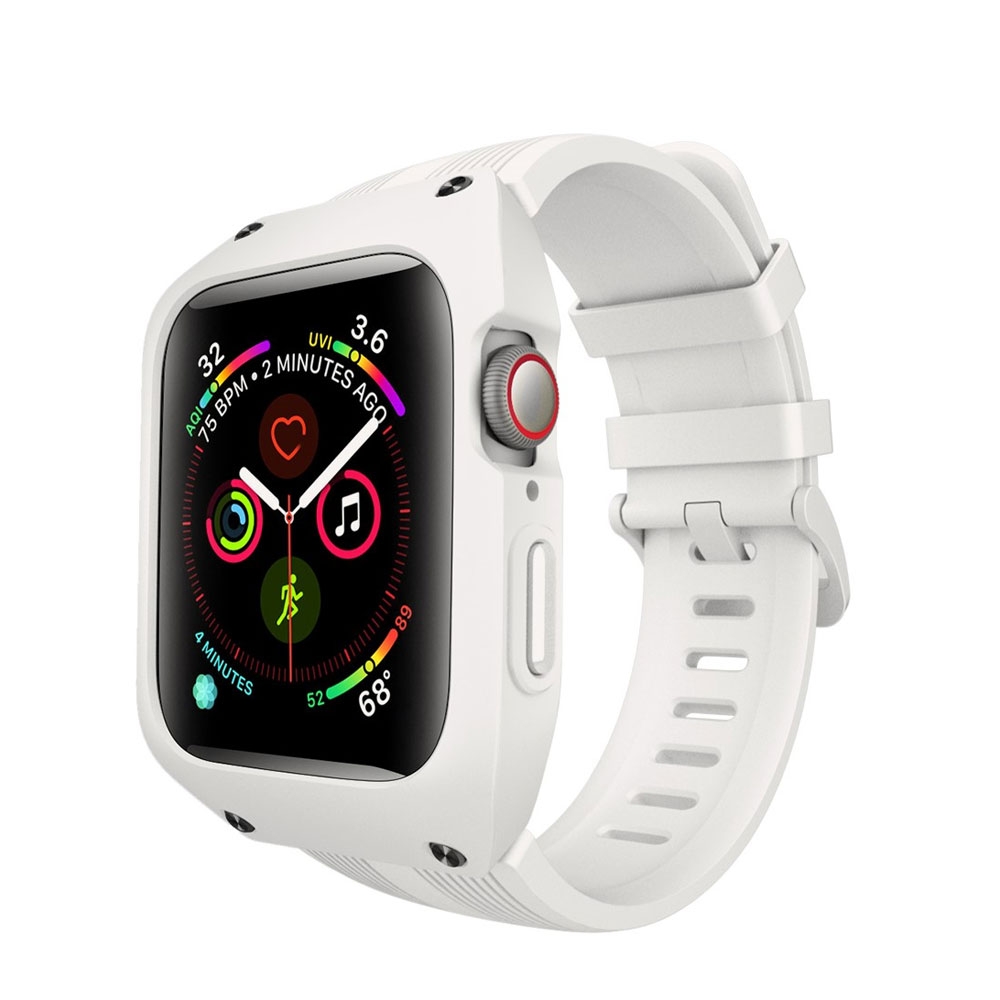 Image of (Gr. M) 2in1 Apple Watch (44 mm) Ersatz Silikon Armband + Bumper Outdoor Case (Gelenkumfang: 165-215 mm) - Weiss bei Apfelkiste.ch