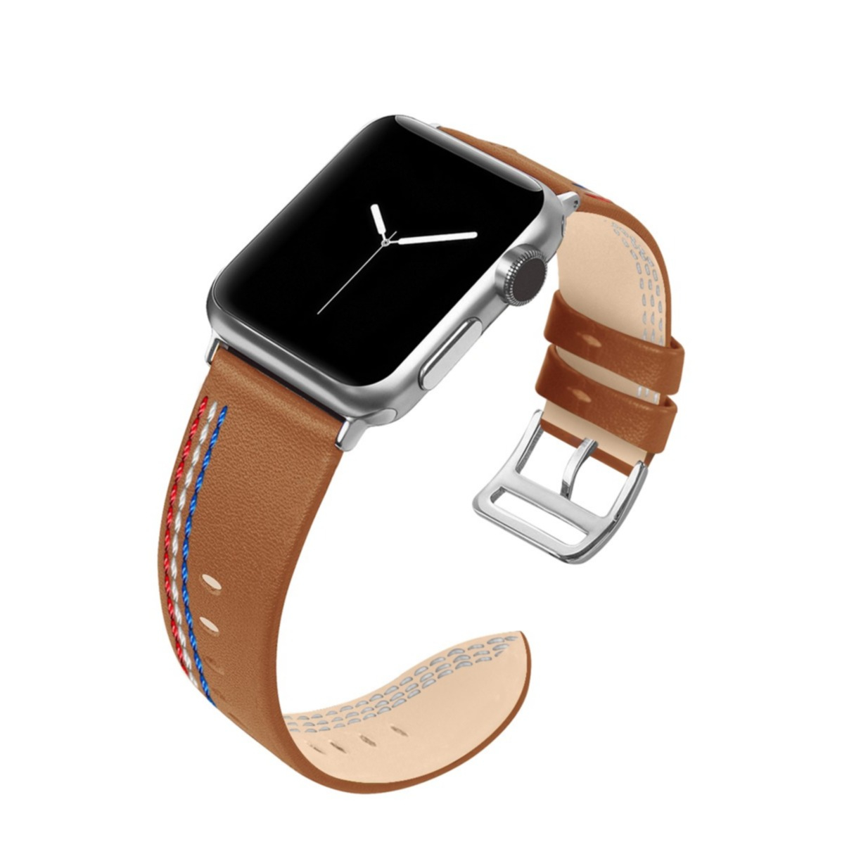 Image of Apple Watch (45/44/42 mm) Echtleder Stripes Armband (Gelenkumfang: 175-220mm) - Braun bei Apfelkiste.ch