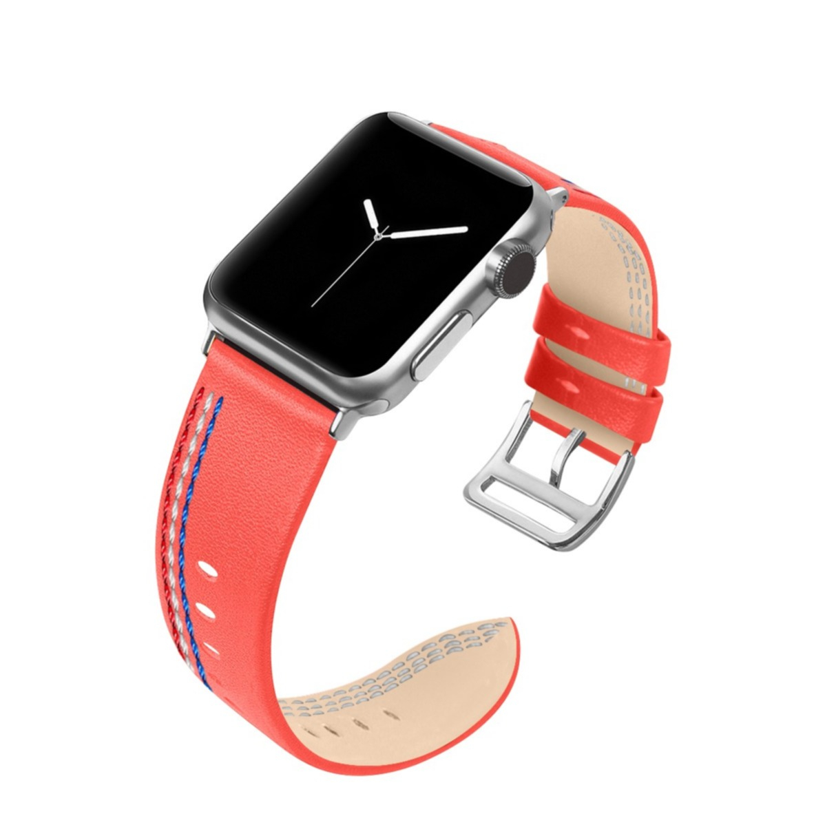 Image of Apple Watch (45/44/42 mm) Echtleder Stripes Armband (Gelenkumfang: 175-220mm) - Korall bei Apfelkiste.ch