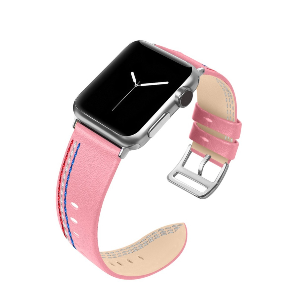 Image of Apple Watch (45/44/42 mm) Echtleder Stripes Armband (Gelenkumfang: 175-220mm) - Rosa bei Apfelkiste.ch