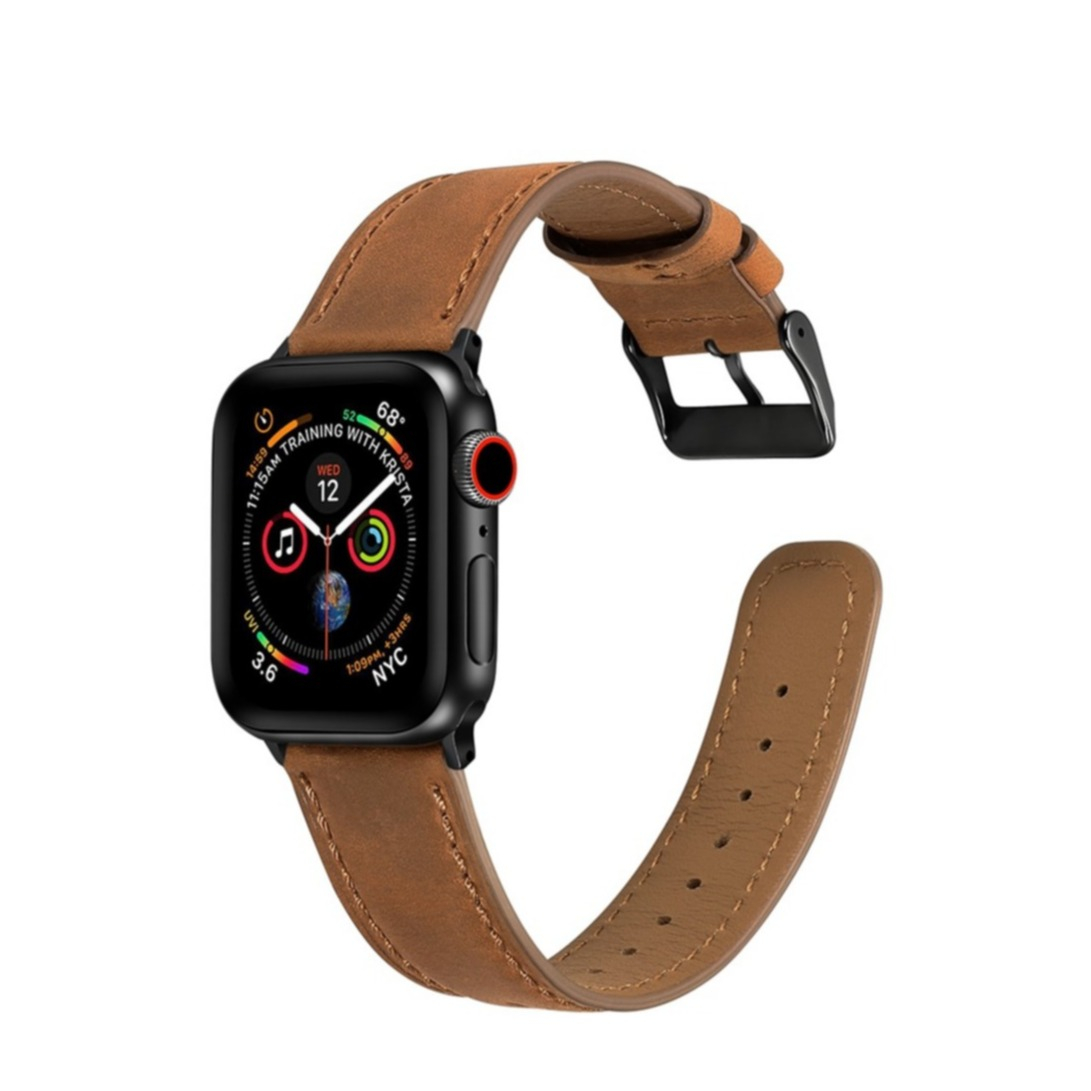 Image of Apple Watch (45/44/42 mm) Echtleder Vintage Ersatz Armband mit Dornschliesse (Gelenkumfang: 180-230mm) - Braun / Schwarz bei Apfelkiste.ch