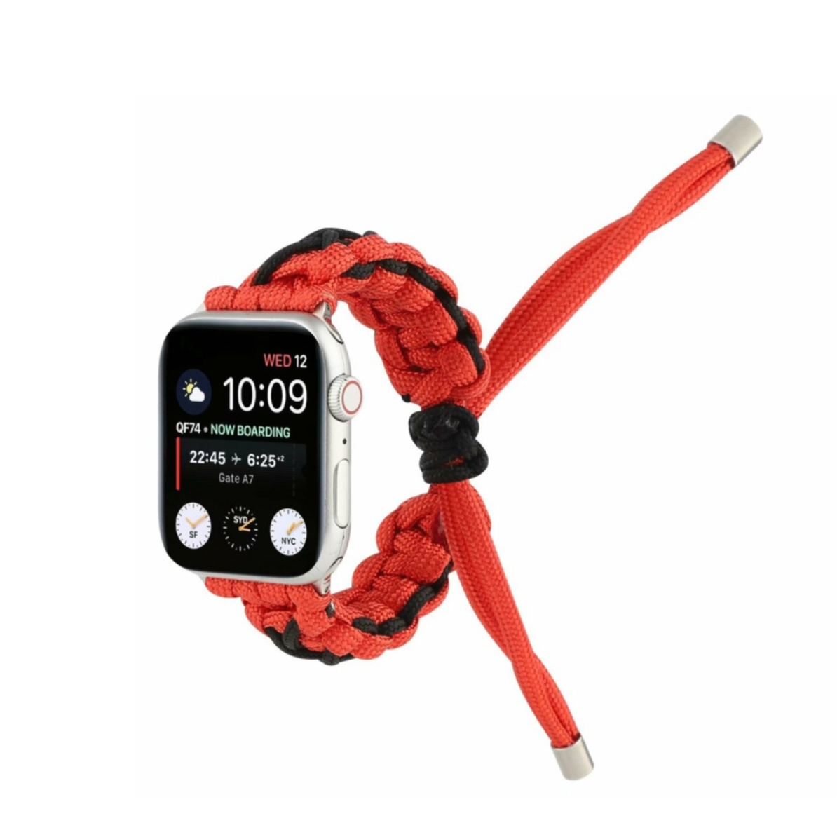 Image of Apple Watch (41/40/38 mm) Geflochtenes Nylon Armband (Gelenkumfang: 180-230mm) - Rot / Schwarz bei Apfelkiste.ch