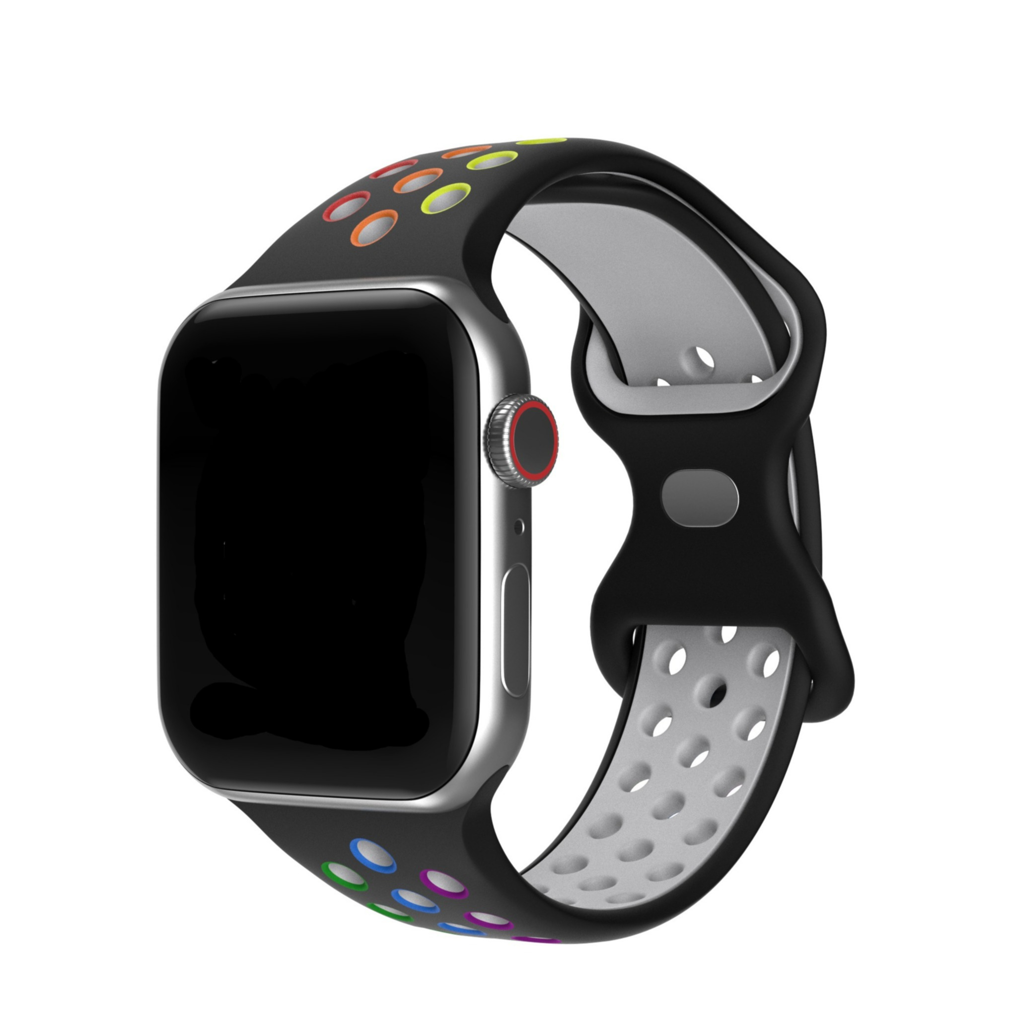 Image of Changee - Apple Watch (45/44/42 mm) Silikon Sport Armband Dual Color (Gelenkumfang: 170-210mm) - Schwarz / Regenbogen bei Apfelkiste.ch