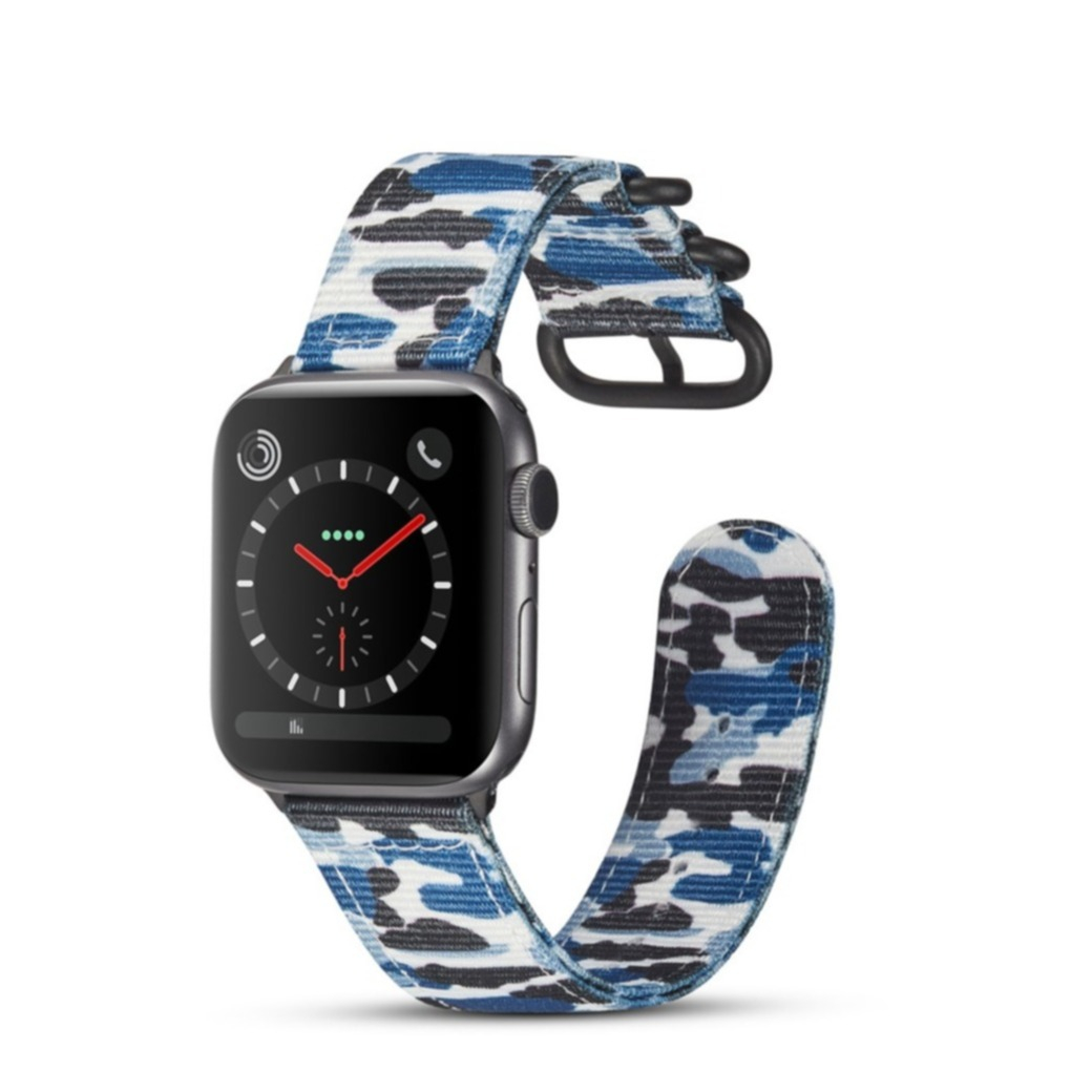 Image of (Gr. XL) Apple Watch (41/40/38 mm) Nylon Armband mit Dornschliesse (Gelenkumfang 180mm - 240mm) - Camouflage (Blau) bei Apfelkiste.ch
