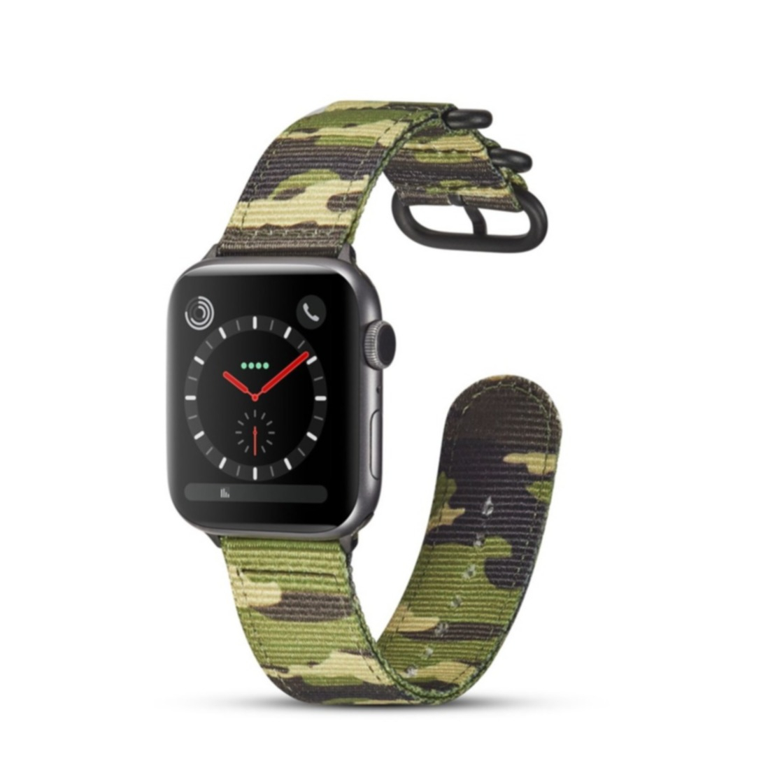Image of (Gr. XL) Apple Watch (41/40/38 mm) Nylon Armband mit Dornschliesse (Gelenkumfang 180mm - 240mm) - Camouflage (Dunkelgrün) bei Apfelkiste.ch