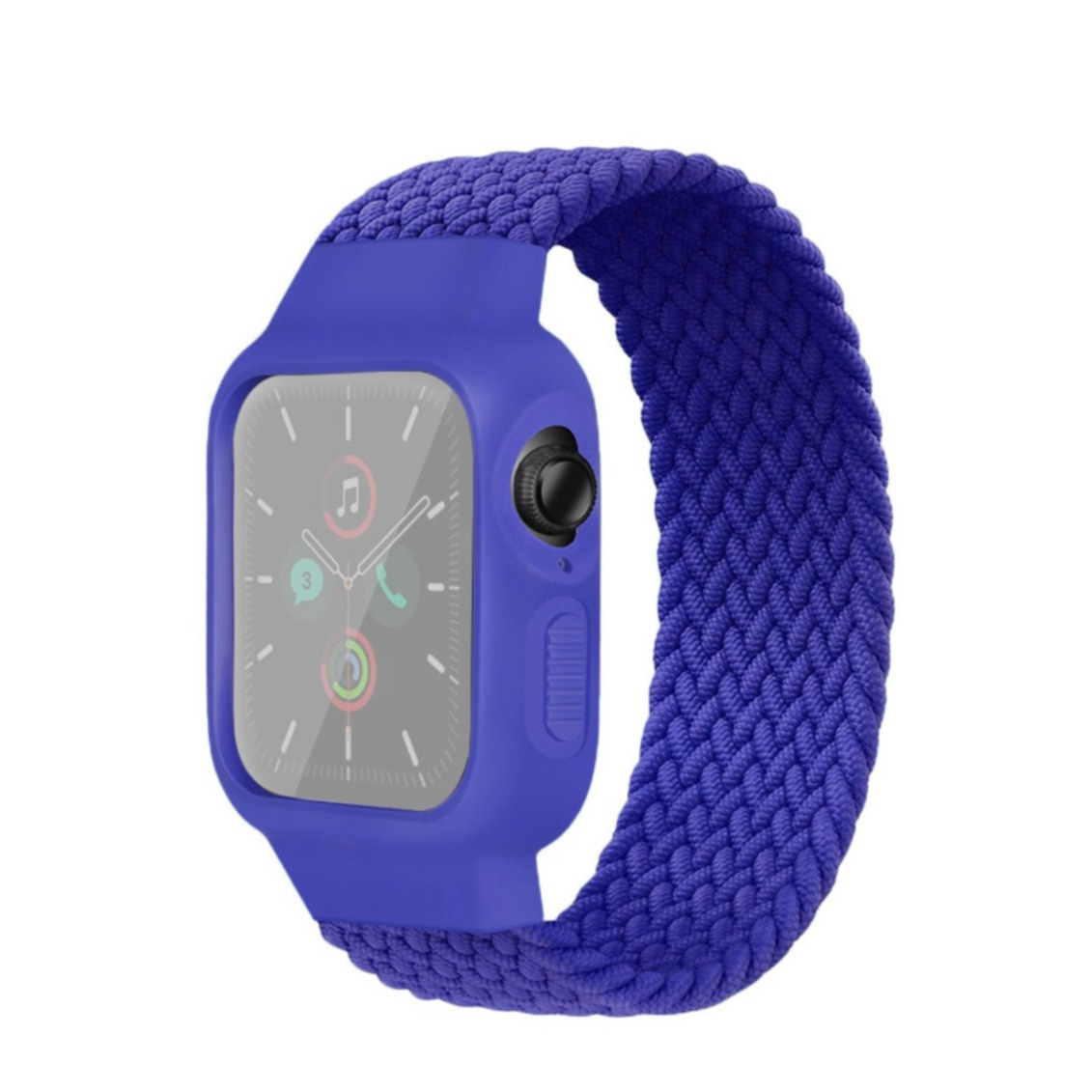 Image of (Gr. XS) Apple Watch (41/40/38 mm) Elastisches Geflochtenes Nylon Gummi Armband + Bumper (Gelenkumfang Ø 140mm) - Blau bei Apfelkiste.ch