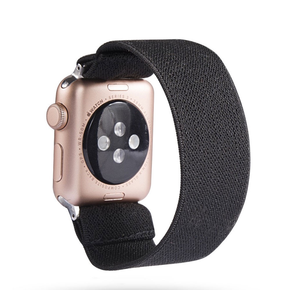 Image of (Gr. XL) Apple Watch (45/44/42 mm) Elastisches Nylon Gummi Armband (Gelenkumfang 182 - 275mm) - Schwarz bei Apfelkiste.ch