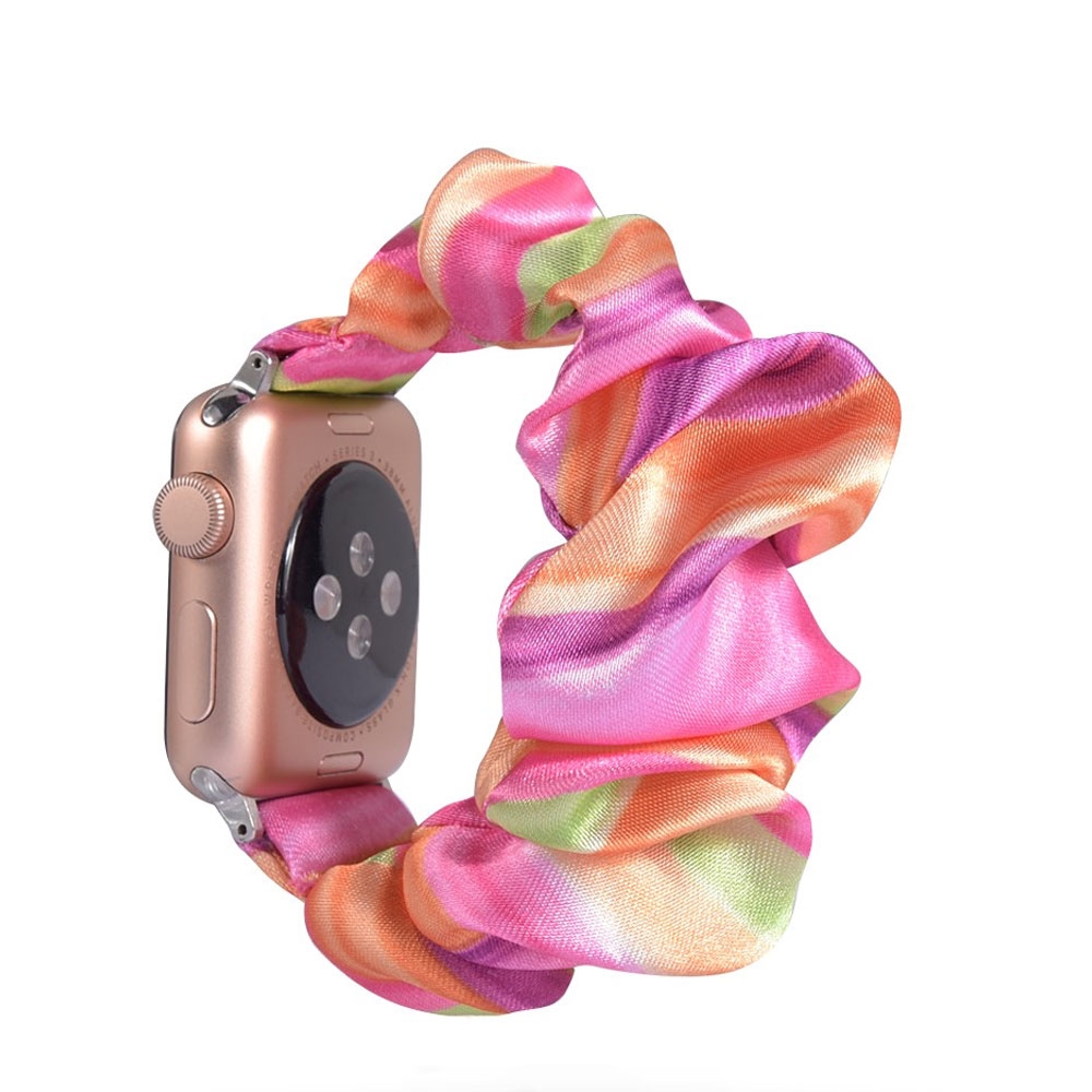 Image of (Gr. L) Apple Watch (45/44/42 mm) Stoff Ersatz Armband Scrunchie (Gelenkumfang 175 - 245mm) - Pink / Orange bei Apfelkiste.ch
