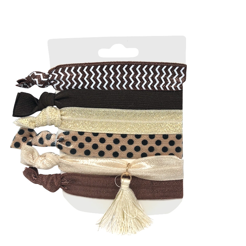 Image of (6-tlg. Set) Elastisches Damen Armband / Haaraccessoire Tassel - Schwarz / Braun bei Apfelkiste.ch