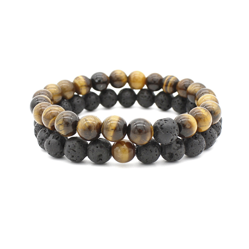 Image of Zweireihiges Herren Armband Perlen Lavastein Look - Braun bei Apfelkiste.ch