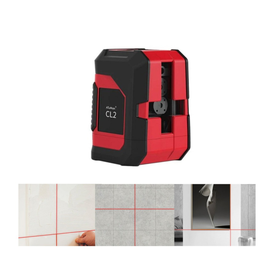Image of ATuMan - CL 2 360° Selbstnivellierende 3D Laser Wasserwaage Kreuzlinienlaser IP54 (Batteriebetrieben) - Schwarz / Rot bei Apfelkiste.ch