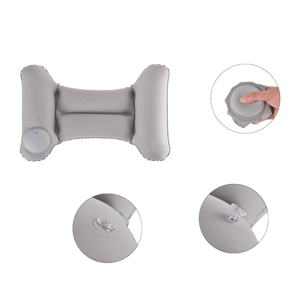 Aufblasbares Camping Reisekissen Kopfstütze Nackenhörnchen mit integrierter Luftpumpe - Grau