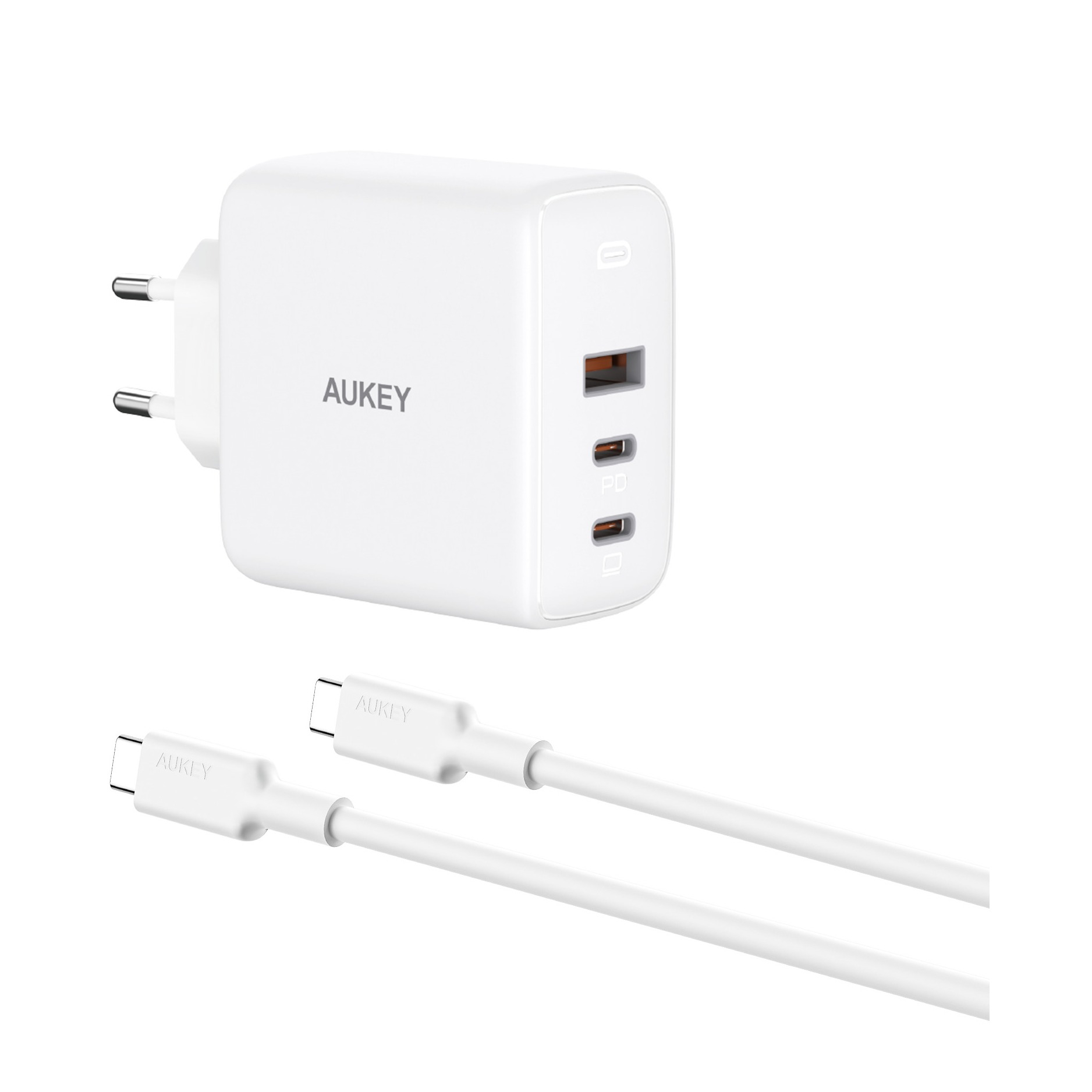 Image of Aukey - (90W) Omnia Mix 3 GaN Netzladegerät USB / USB C Quick Charge inkl. USB C Ladekabel (PA-B6S BUNDLE WT) - Weiss bei Apfelkiste.ch