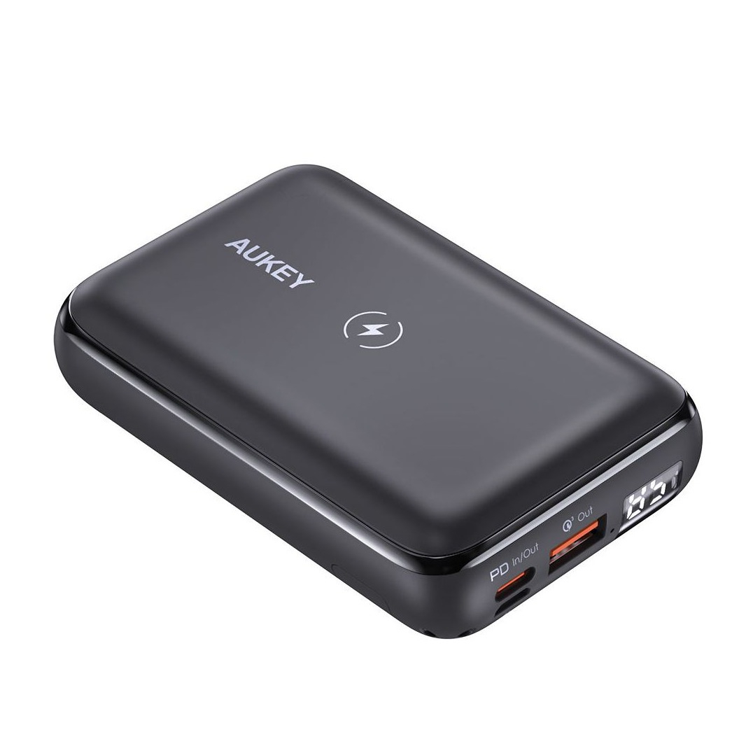 Image of Aukey - (20W) Basix Pro Mini 10000mAh Qi Wireless Power Bank + LED Anzeige (PB-WL01S) - Schwarz bei Apfelkiste.ch