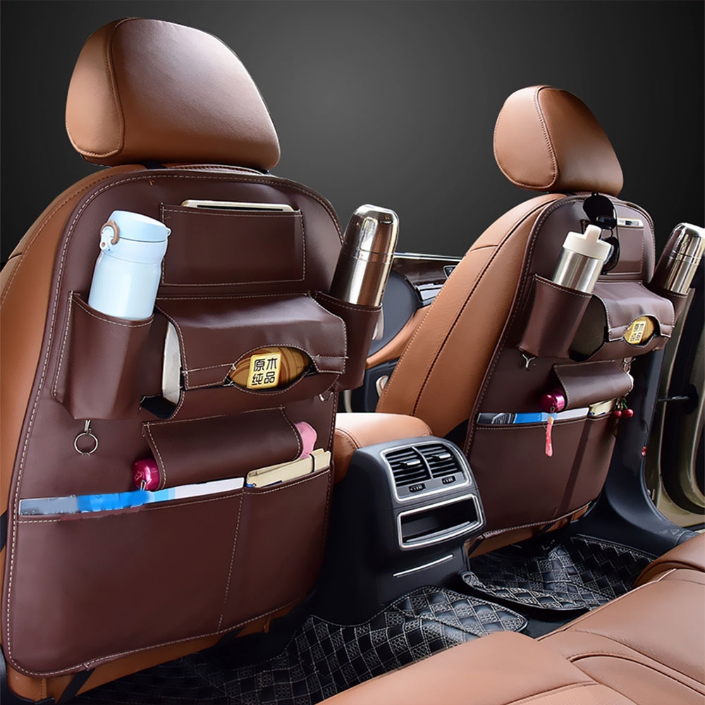 Image of (62x48cm) Auto Leder Rücksitz Aufbewahrungs Hänge Beutel Organizer Tasche Rücklehnen Schutz - Braun bei Apfelkiste.ch