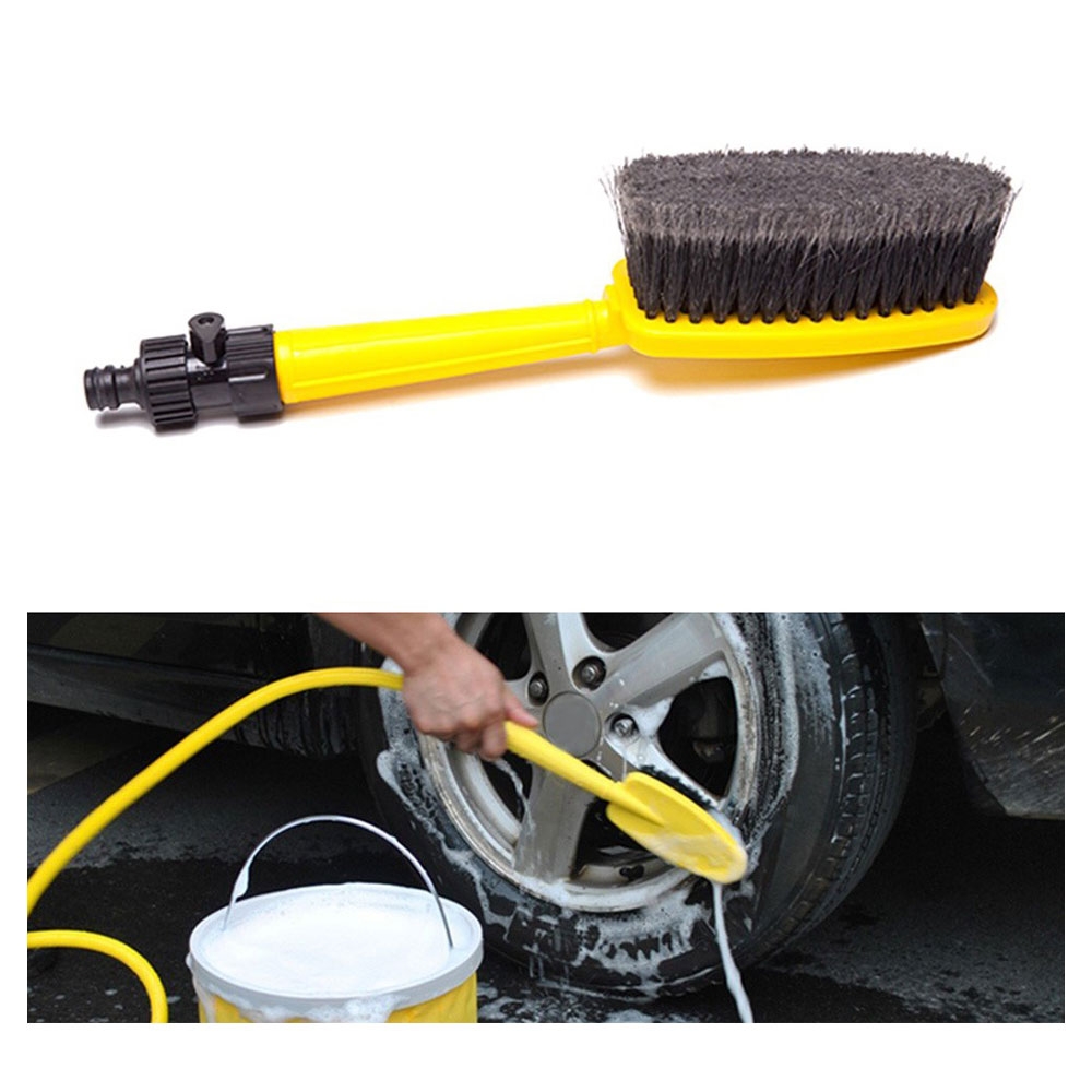 Auto Felgen Waschbürste Reinigungsbürste Schlauch-Anschluss Schnellkupplung (35x6.5cm) - Gelb