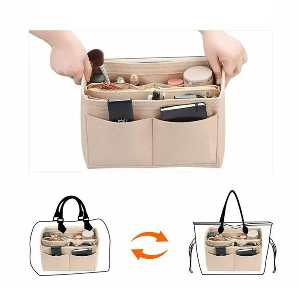 Taschen Organizer Shopper Beige - Filz Innentasche Mit Vielen Fächern
