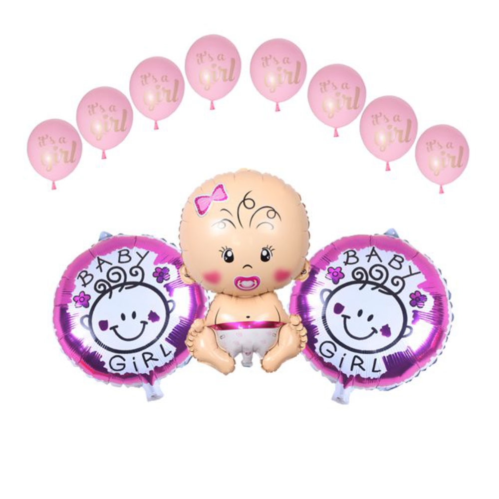 Image of (13-tlg. Set) Party Ballons Folien Luftballons Deko für Baby Shower / Geburt - Baby Girl bei Apfelkiste.ch