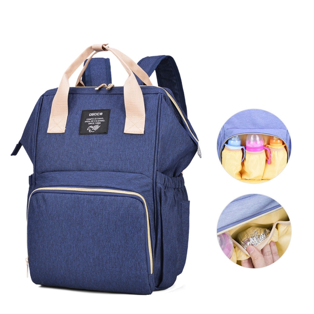 Baby Reise Rucksack (47cm) Wickeltasche Aufbewahrungsfächer für Windeln / Milchflasche / Kleidung / Spielzeug - Blau / Beige