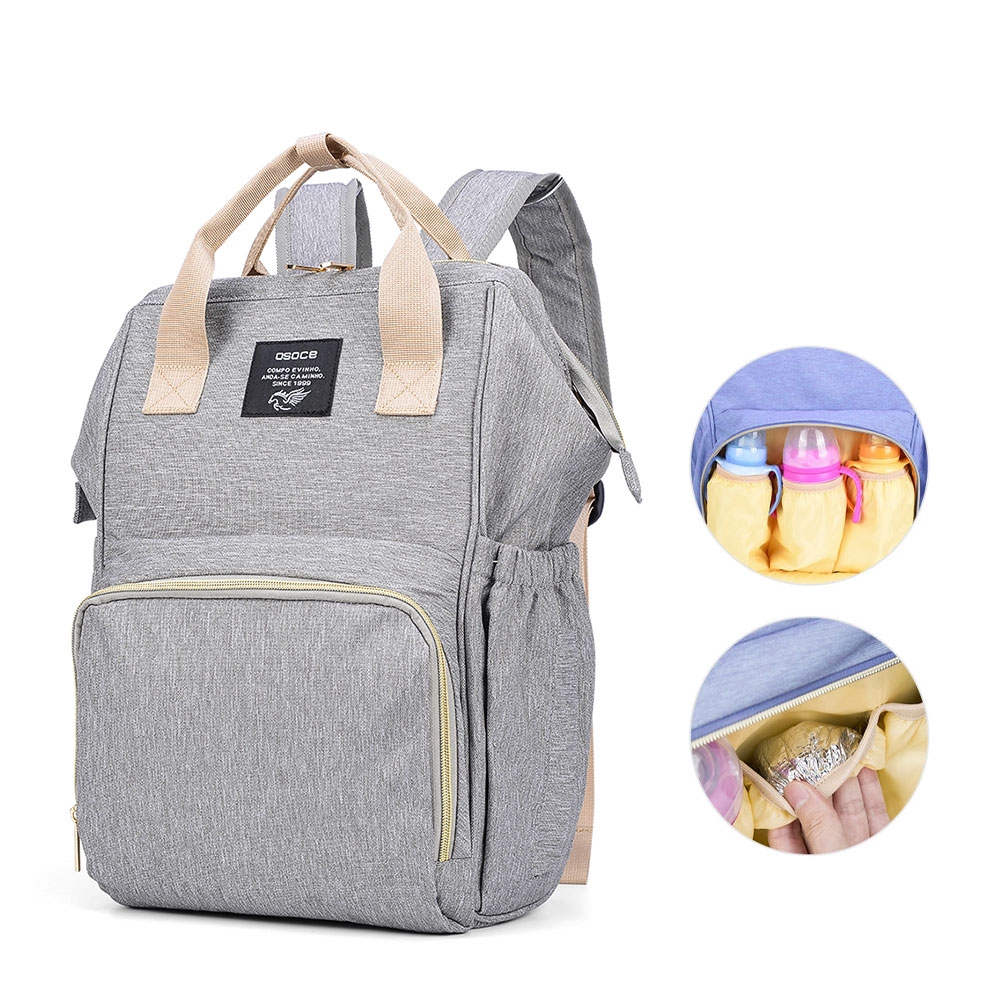 Baby Reise Rucksack (47cm) Wickeltasche Aufbewahrungsfächer für Windeln / Milchflasche / Kleidung / Spielzeug - Grau / Beige