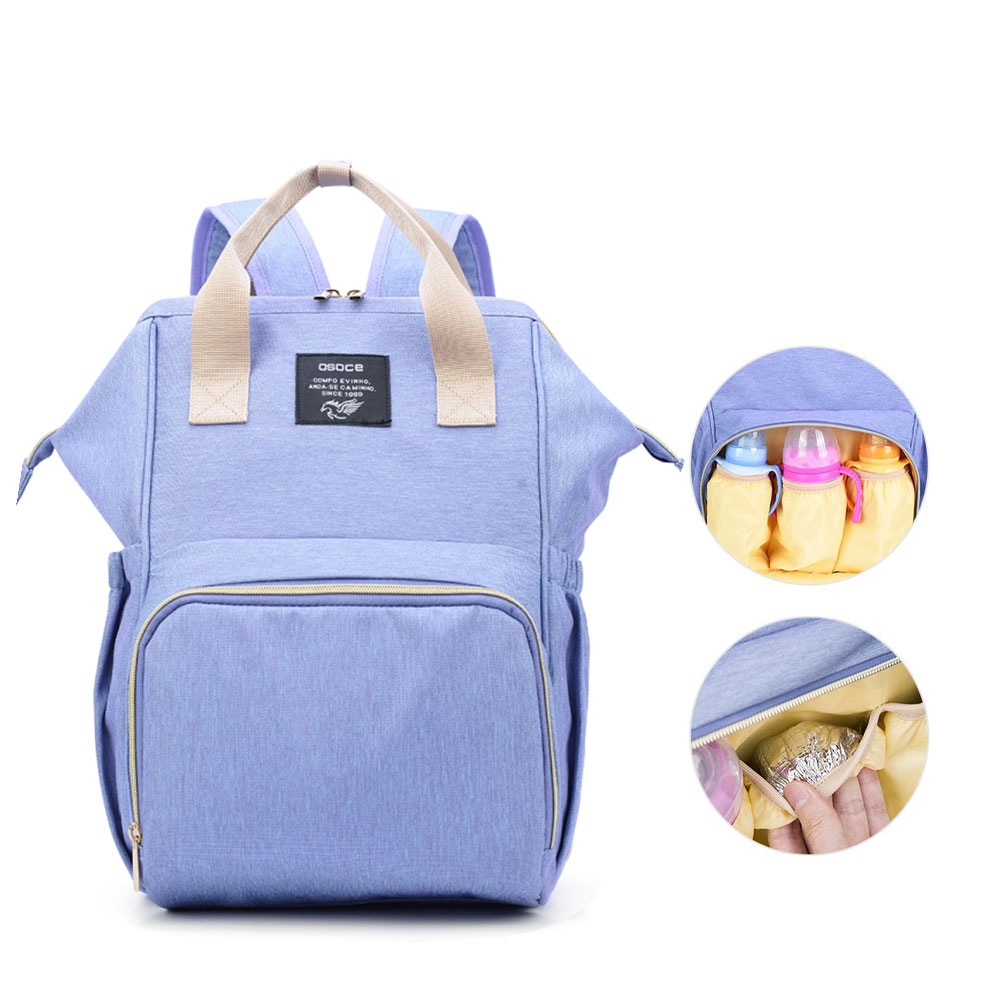 Baby Reise Rucksack (47cm) Wickeltasche Aufbewahrungsfächer für Windeln / Milchflasche / Kleidung / Spielzeug - Lila / Beige