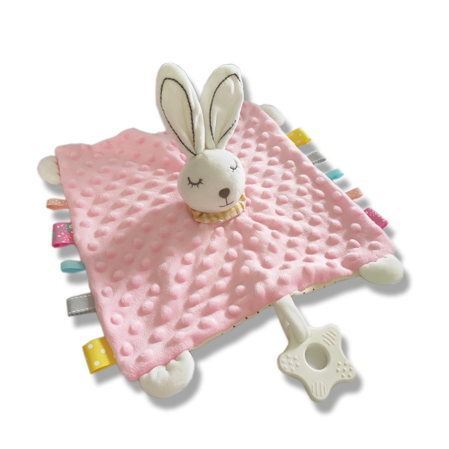 Image of Baby Schnuffel Tuch Hase Schmusetuch Kuscheltier Nuscheli mit Beissring + Glocke - Rosa bei Apfelkiste.ch