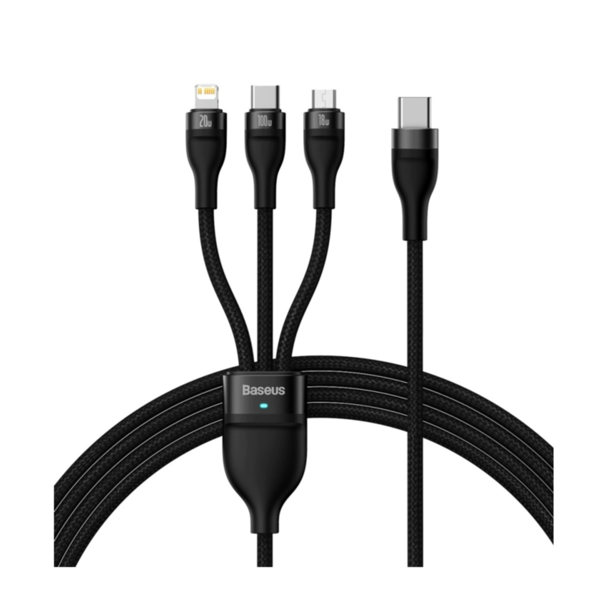 Image of Baseus - (1.2m) 100W 3in1 Flash USB C Nylon Ladekabel Micro USB / Lightning / USB C Fast Charging Datenkabel - Schwarz bei Apfelkiste.ch