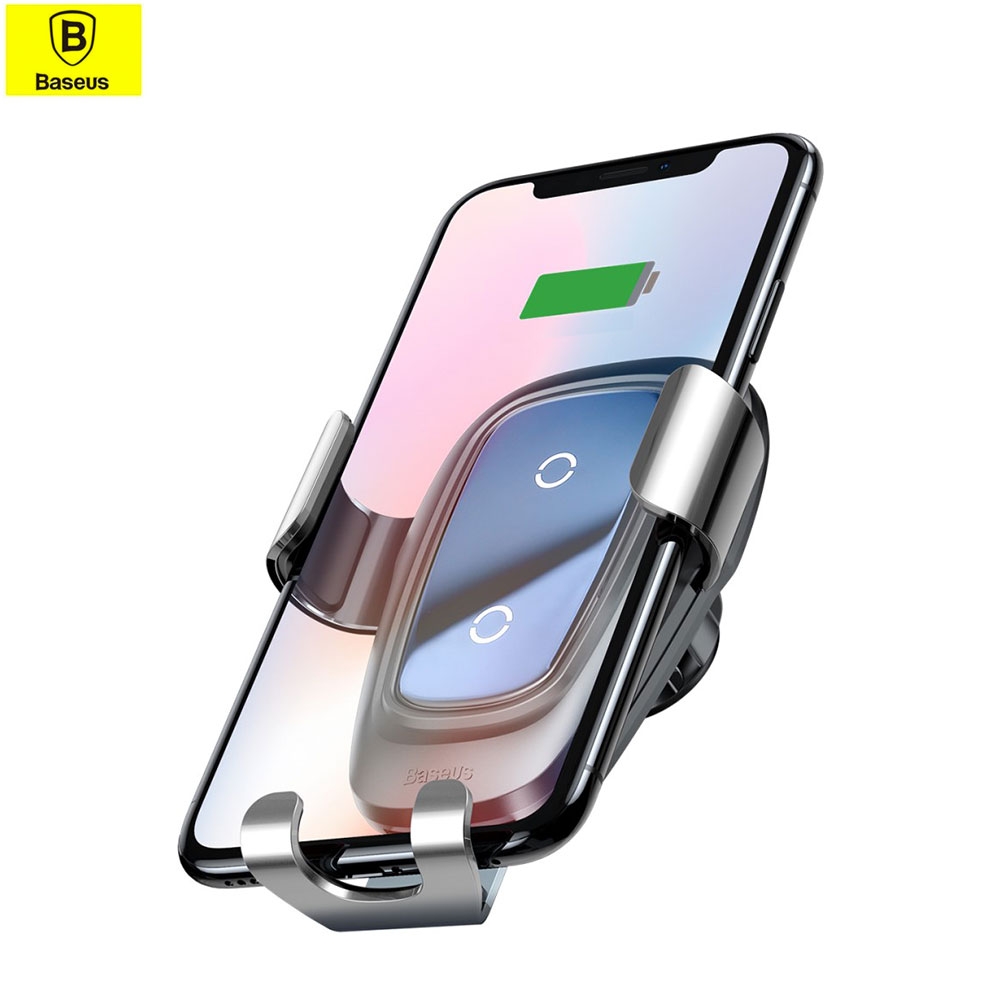 10W Qi Wireless Fast Charge Auto KFZ Halterung Ladegerät + Lüftungsgitter Befestigung (Air Frame) - Silber