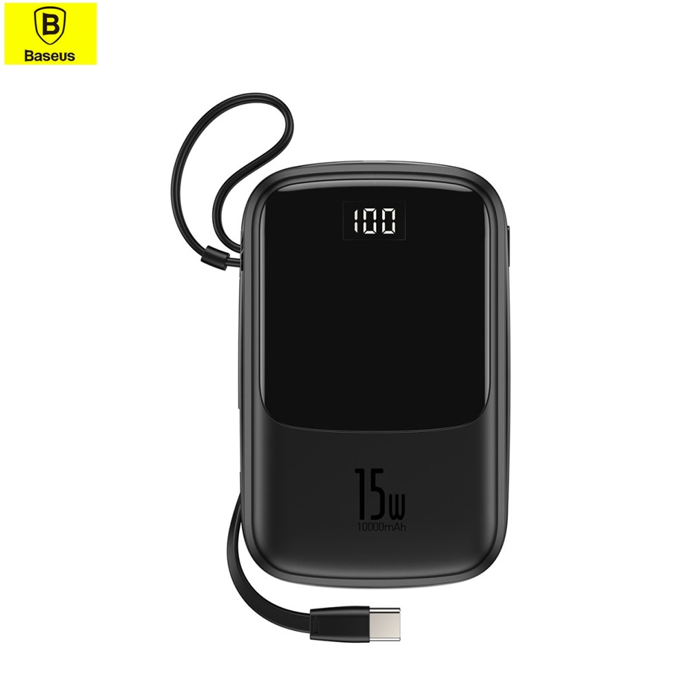 Image of Baseus - 15W (3A) Dual USB 10000mAh Fast Charge / USB C / Lightning Power Bank LED Anzeige - Schwarz bei Apfelkiste.ch