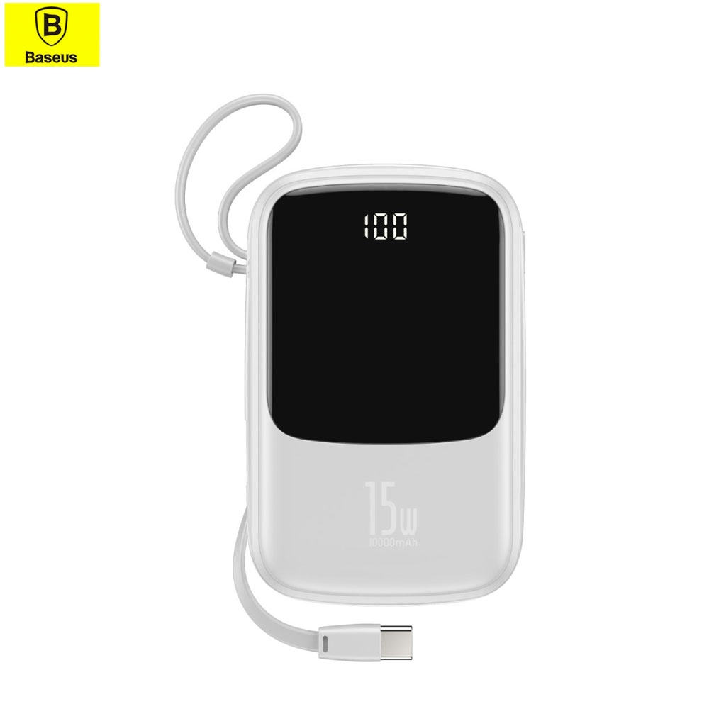 15W (3A) Dual USB 10000mAh Fast Charge / USB C / Lightning Power Bank LED Anzeige - Weiss