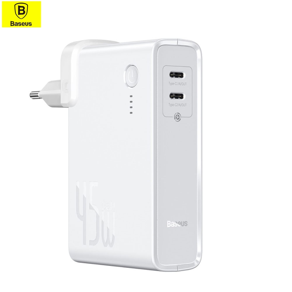 2in1 (45W) PD Dual USB C Quick Charge Ladegerät mit Power Delivery + 10000mAh Power Bank - Weiss