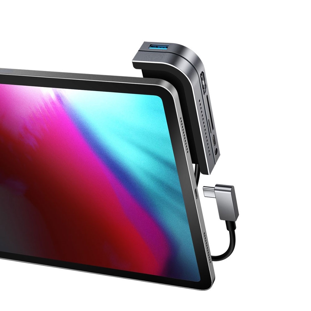 Image of Baseus - Aufsteckbarer USB C Multiport Adapter mit USB C / 4K HDMI @30Hz / SD & Micro SD / USB 3.0 / 3.5mm Klinke - Space Grau bei Apfelkiste.ch