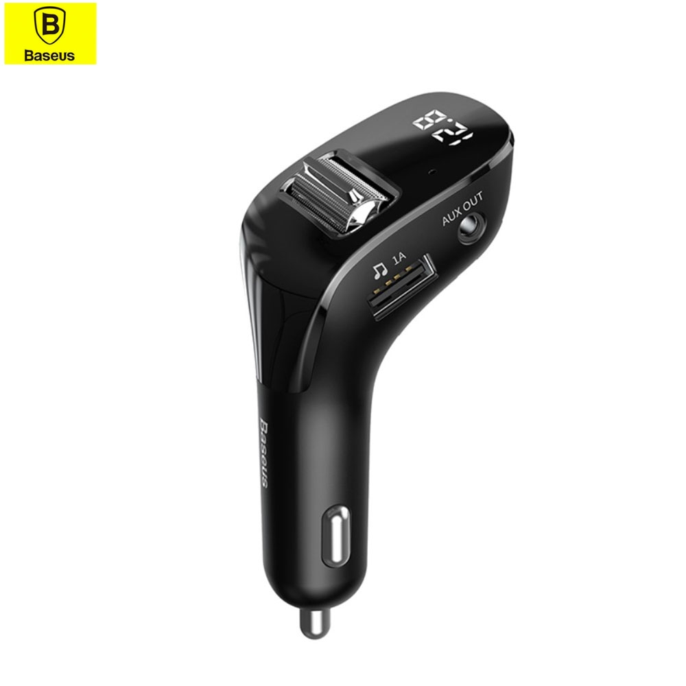 Auto KFZ FM Audio Transmitter Bluetooth 5.0 Freisprecheinrichtung + 3A Dual USB Quick Charge Ladeport / Aux-Out - Schwarz