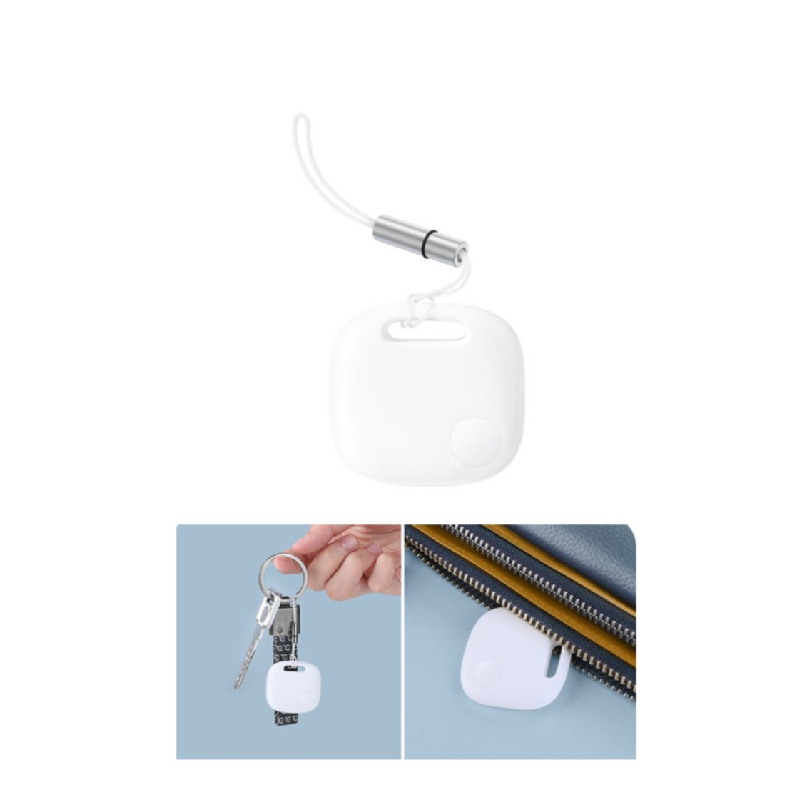 Image of Baseus - T2 Pro Bluetooth Keyfinder Smart Tracker mit Zwei-Wege Alarm für iOS / Android (Batteriebetrieben) + Schlaufe - Weiss bei Apfelkiste.ch