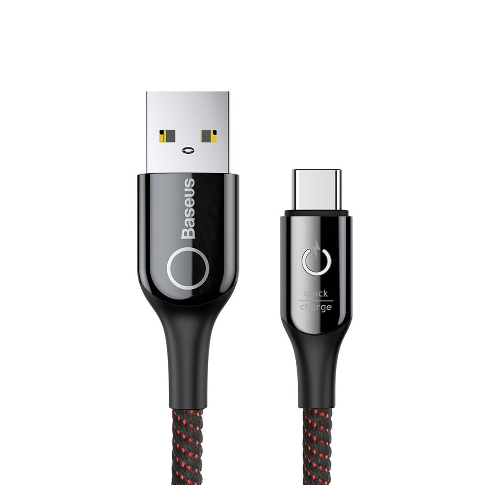 Image of Baseus - (1m) USB C auf USB (3A) Intelligentes Schnellladekabel Datenkabel - Schwarz / Rot bei Apfelkiste.ch