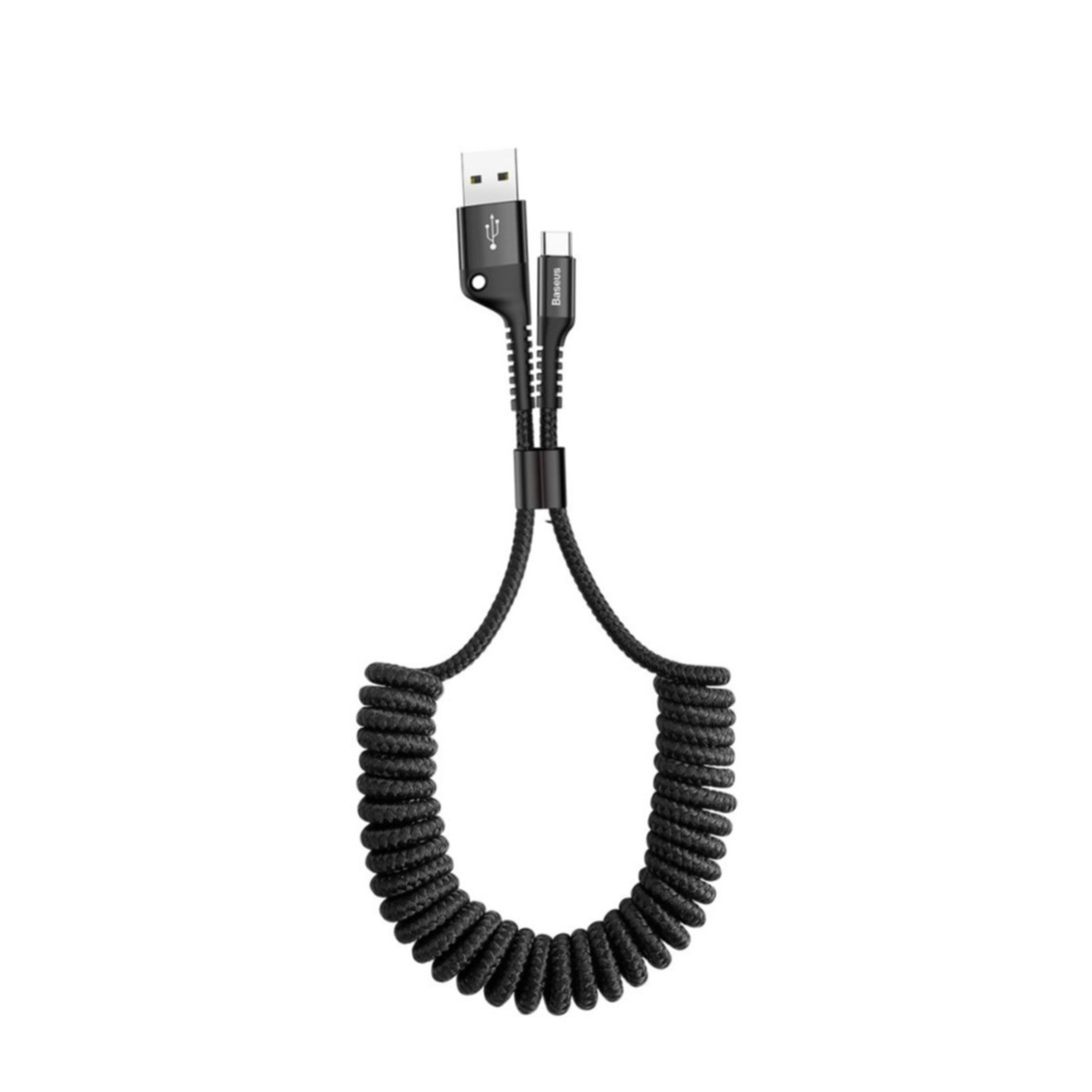 Image of (1m/2A) Baseus - USB A auf USB C Spiral Ladekabel Datenkabel Nylon Geflecht - Schwarz bei Apfelkiste.ch