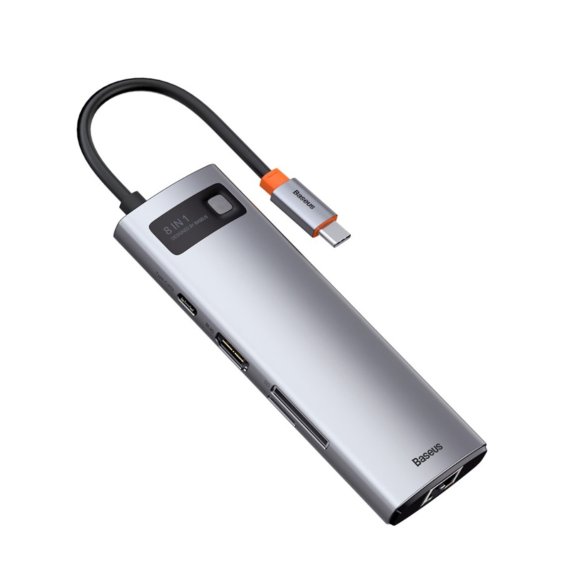 Image of Baseus - 8in1 USB C Multiport Adapter mit USB C (PD) / 4K HDMI @30Hz / 3x USB 3.0 / SD / Micro-SD / RJ45 Port - Grau bei Apfelkiste.ch