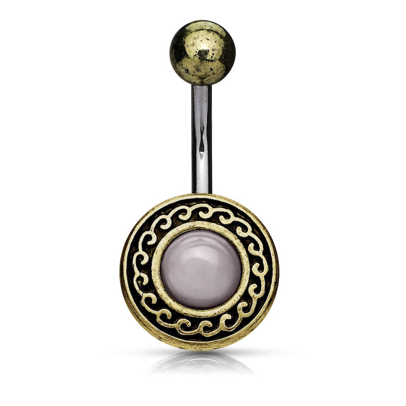Image of Chirurgenstahl Bauchnabelpiercing Halbedelstein - Altgold bei Apfelkiste.ch