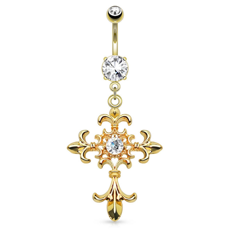 Image of Chirurgenstahl Bauchnabelpiercing mit Anhänger Kreuz - Gold bei Apfelkiste.ch