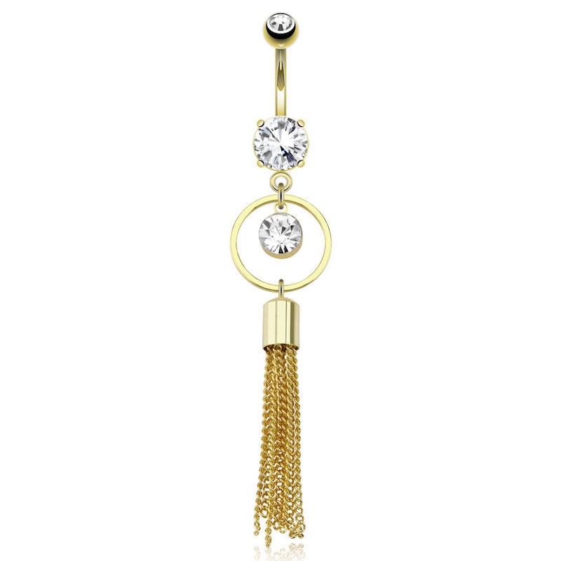 Image of Chirurgenstahl Bauchnabelpiercing mit Anhänger Kreis + Tassel - Gold bei Apfelkiste.ch